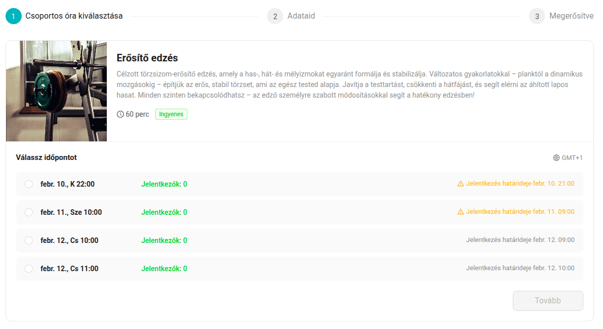 Csoportos órák, események kezelése